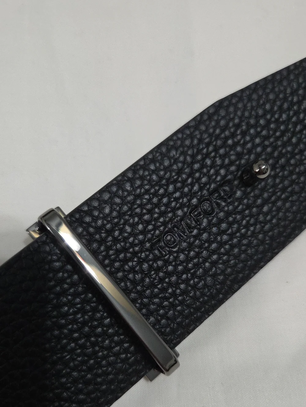 Tom Ford Black Brown Leather Belt with Black Chrome T Buckle